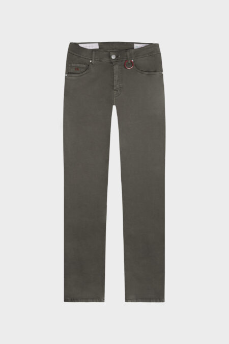 PANTALONE LEONARDO SLIM IN GABARDINA DI COTONE STRETCH MARRONE