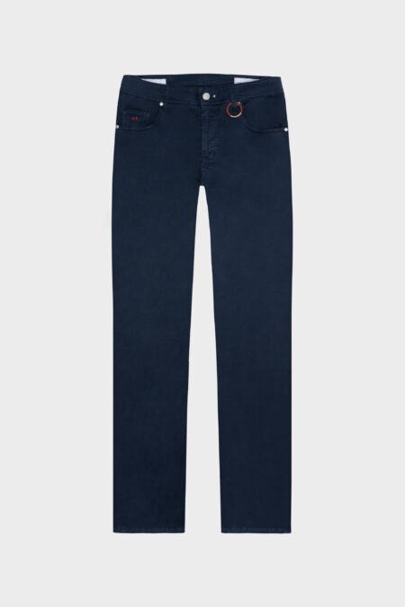 PANTALONE LEONARDO SLIM IN GABARDINA DI COTONE STRETCH BLU MEDIO