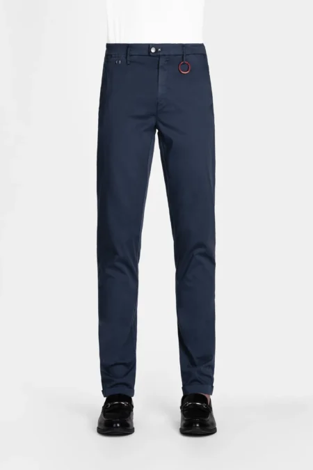 DARK BLUE COTTON-SILK GABARDINE LUIS REGULAR PANTS