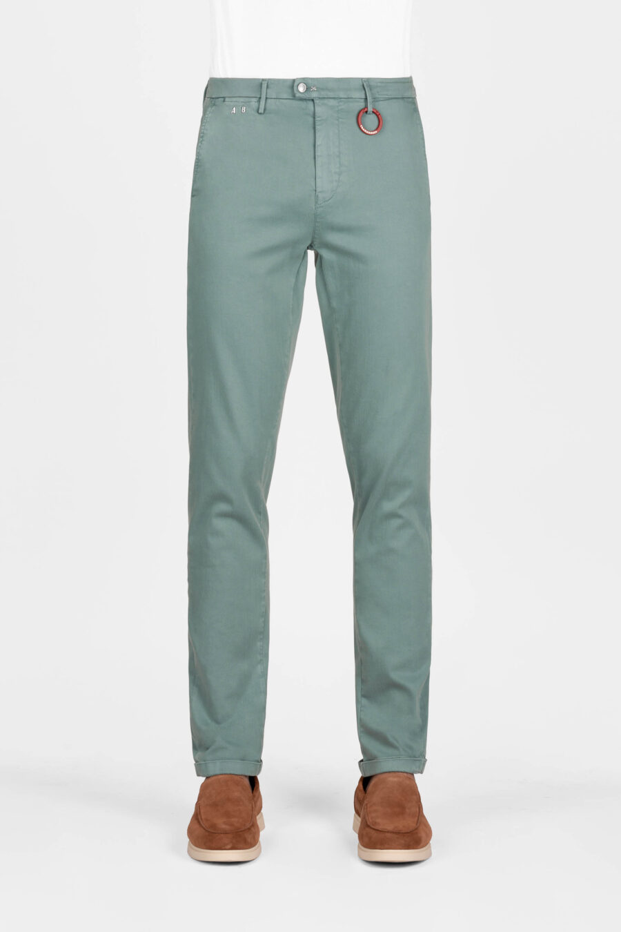 PANTALONE LUIS SLIM IN GABARDINA DI COTONE STRETCH BLU MEDIO VERDE - immagine 2