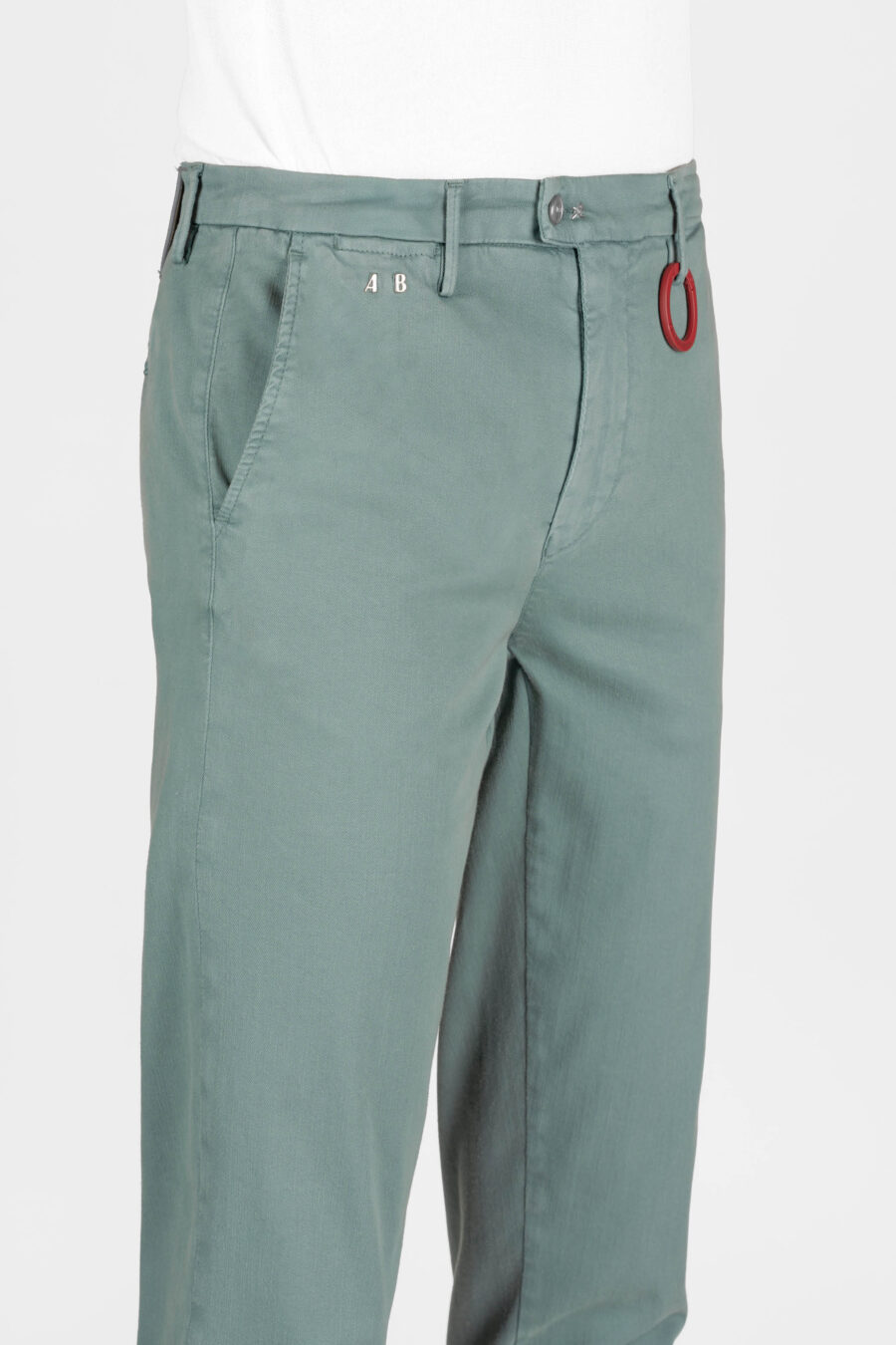 PANTALONE LUIS SLIM IN GABARDINA DI COTONE STRETCH BLU MEDIO VERDE - immagine 4