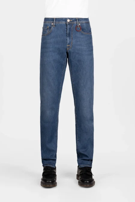 MICHELANGELO REGULAR JEANS IN MEDIUM BLUE SILK DENIM
