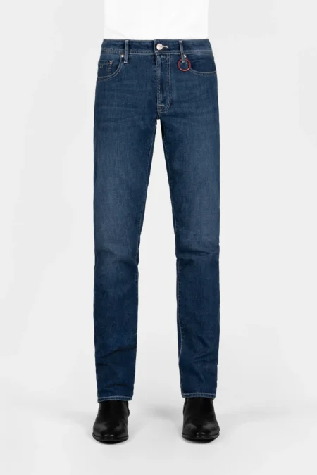 MICHELANGELO REGULAR JEANS IN MEDIUM BLUE LINEN DENIM
