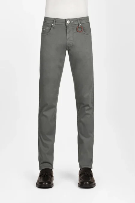 PANTALONE MICHELANGELO REGULAR IN GABARDINA DI COTONE STRETCH GRIGIO
