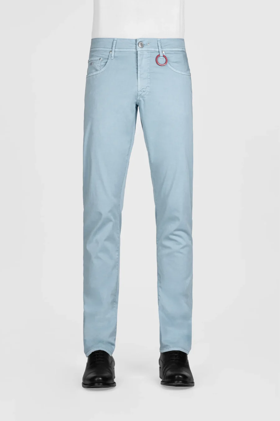 PANTALONE MICHELANGELO REGULAR IN GABARDINA DI COTONE E SETA AZZURRO