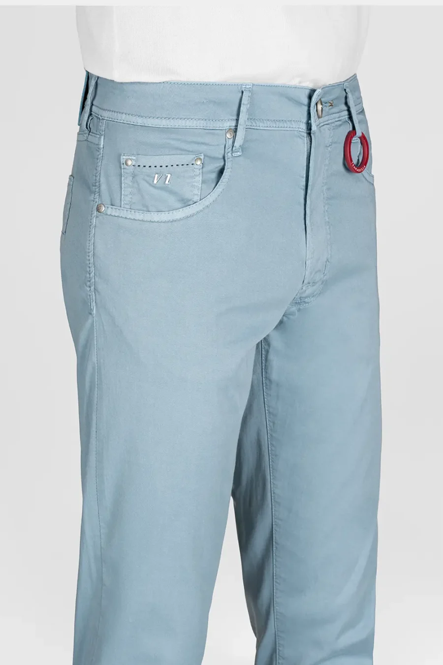 PANTALONE MICHELANGELO REGULAR IN GABARDINA DI COTONE E SETA AZZURRO - immagine 4