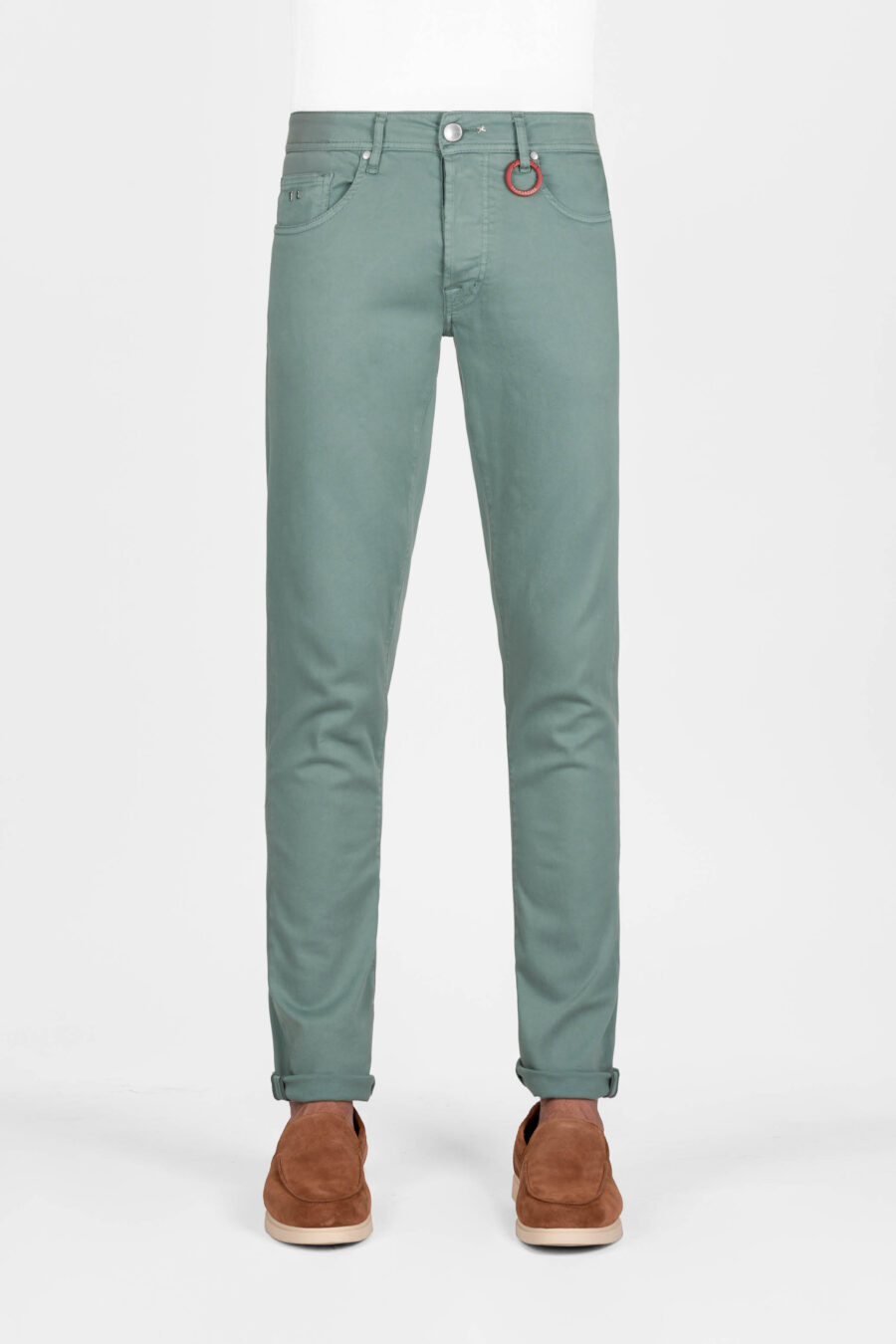 PANTALONE MICHELANGELO REGULAR IN GABARDINA DI COTONE STRETCH VERDE - immagine 2