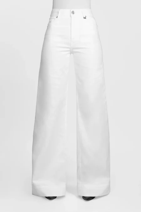PANTALONE VIOLA WIDE LEG IN BULL DI COTONE BIANCO