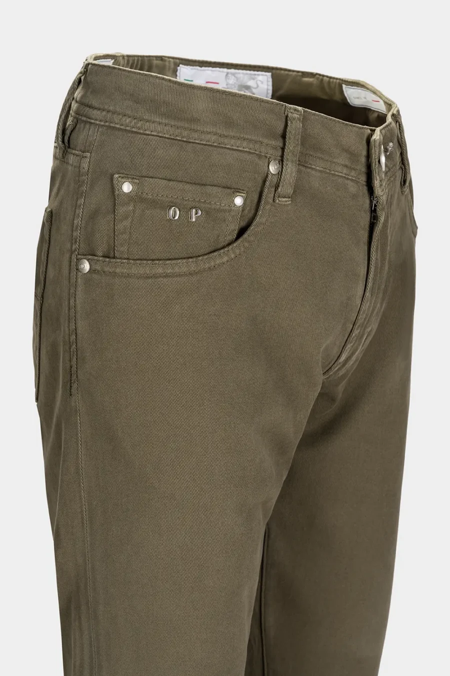 MICHELANGELO REGULAR FIT PANTS IN GREEN COTTON BULL - Image 3