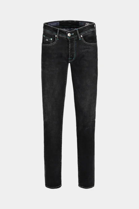 JEANS LEONARDO SLIM CON FILO COLORATO  IN DENIM STRETCH NERO