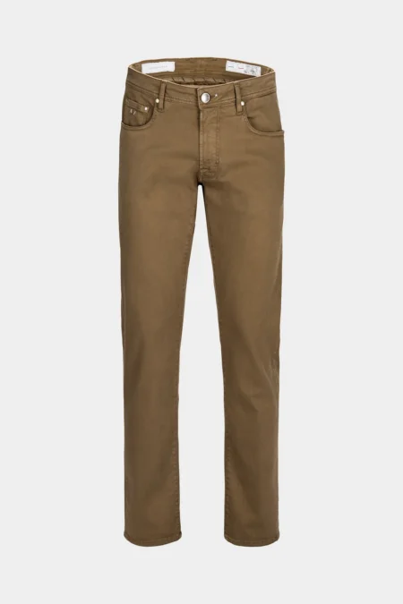 PANTALONE MICHELANGELO REGULAR IN GABARDINA DI COTONE STRETCH MARRONE