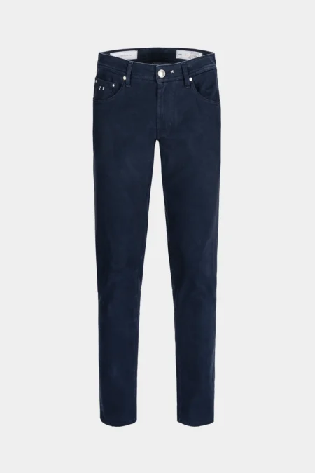 PANTALONE LEONARDO SLIM IN BULL DI COTONE BLU SCURO