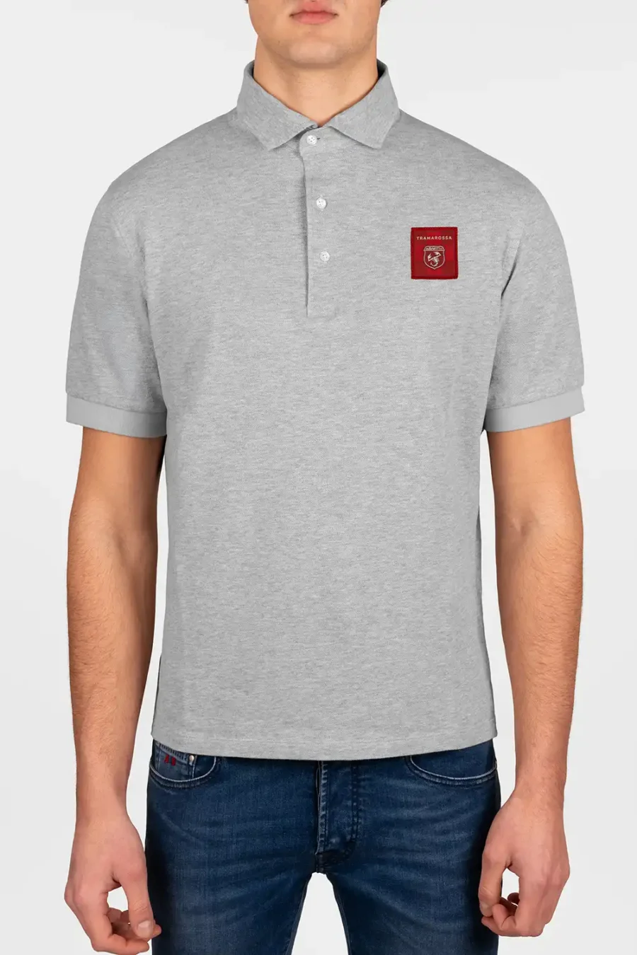SHORT-SLEEVED COTTON POLO SHIRT IN GRAY ABARTH
