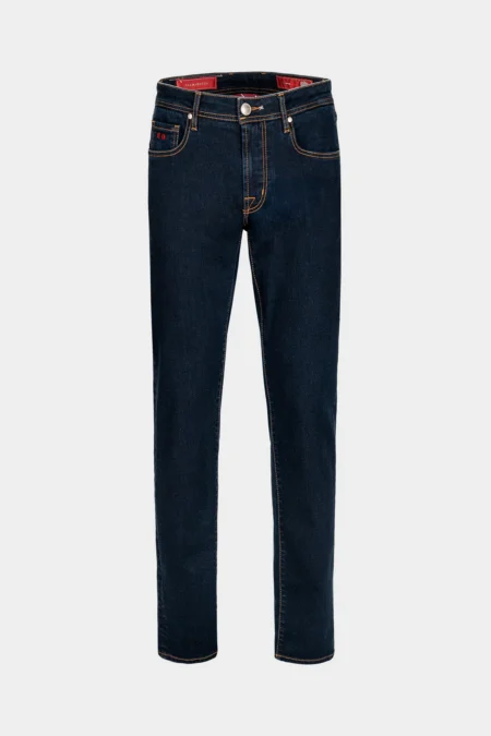 JEANS 5 TASCHE LEONARDO SLIM DENIM RELAX BLUE SCURO - FILO TABACCO