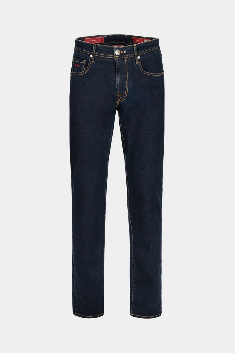 JEANS 5 POCKETS MICHELANGELO REGULAR DENIM RELAX DARK BLUE - TOBACCO THREAD