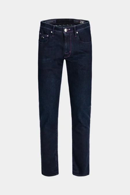JEANS 5 TASCHE LEONARDO REGULAR IN DENIM STRETCH NERO CON FILO COLORATO