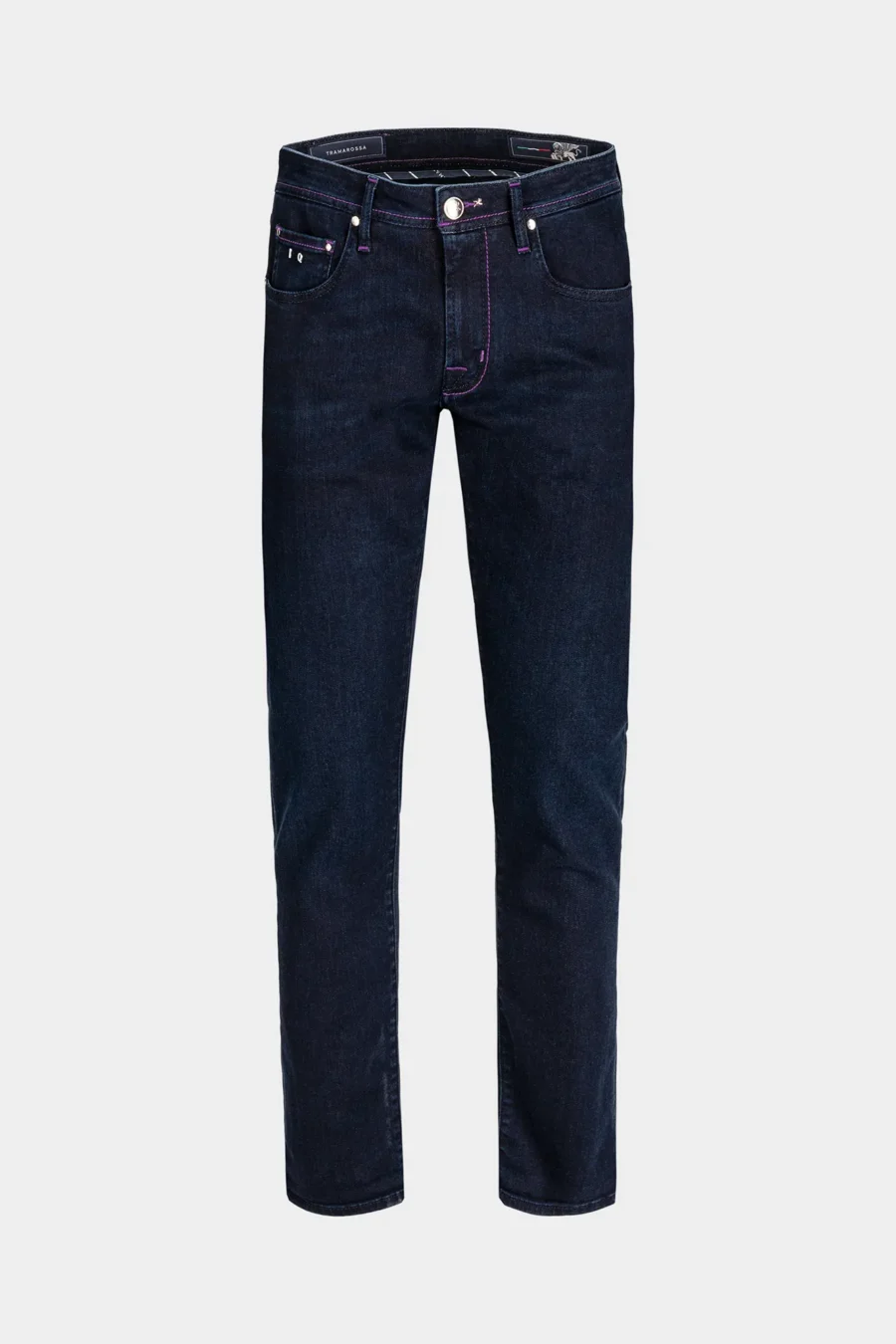 JEANS 5 TASCHE LEONARDO REGULAR IN DENIM STRETCH NERO CON FILO COLORATO