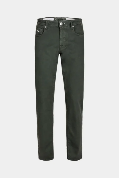 JEANS 5 TASCHE COLORATO MICHELANGELO REGULAR IN GABARDINA DI COTONE STRETCH VERDE