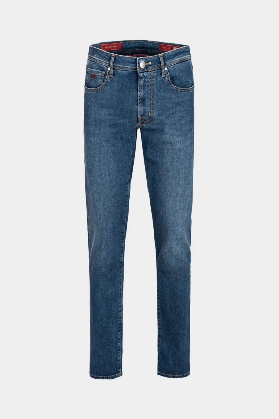JEANS 5 POCKETS LEONARDO SLIM DENIM RELAX MEDIUM BLUE - TOBACCO THREAD