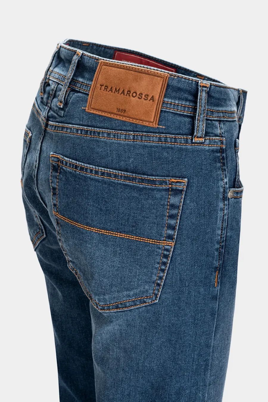 JEANS 5 POCKETS LEONARDO SLIM DENIM RELAX MEDIUM BLUE - TOBACCO THREAD - Image 4