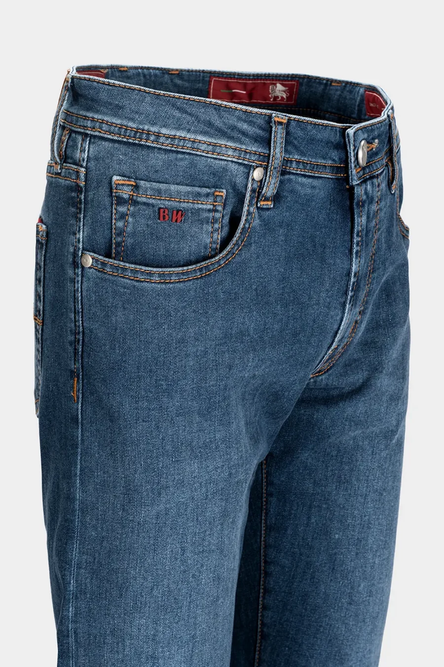 JEANS 5 POCKETS LEONARDO SLIM DENIM RELAX MEDIUM BLUE - TOBACCO THREAD - Image 3