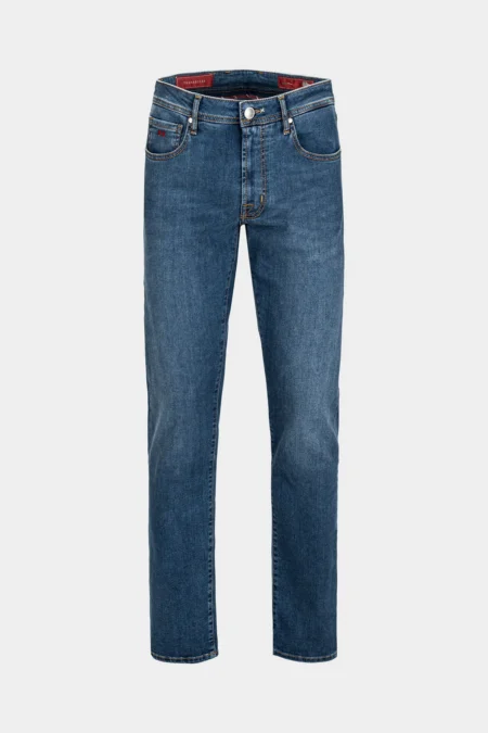 JEANS 5 TASCHE MICHELANGELO REGULAR DENIM RELAX BLU MEDIO - FILO TABACCO