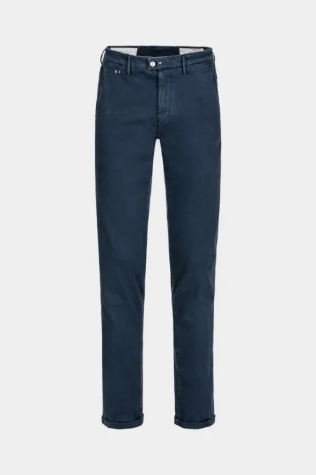 PANTALONE CHINO LUIS REGULAR IN GABARDINA DI COTONE STRETCH BLU MEDIO