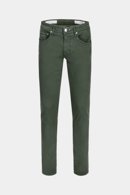 JEANS 5 TASCHE COLORATO LEONARDO SLIM IN GABARDINA DI COTONE STRETCH VERDE