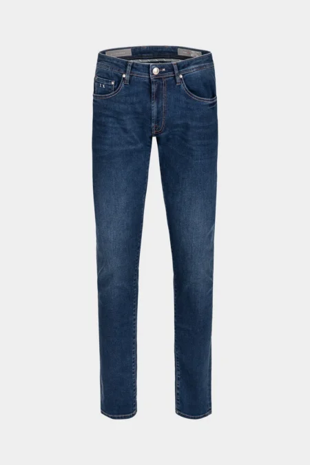 LEONARDO SLIM 5-POCKET JEANS IN MEDIUM BLUE HERITAGE RELAX STRETCH DENIM