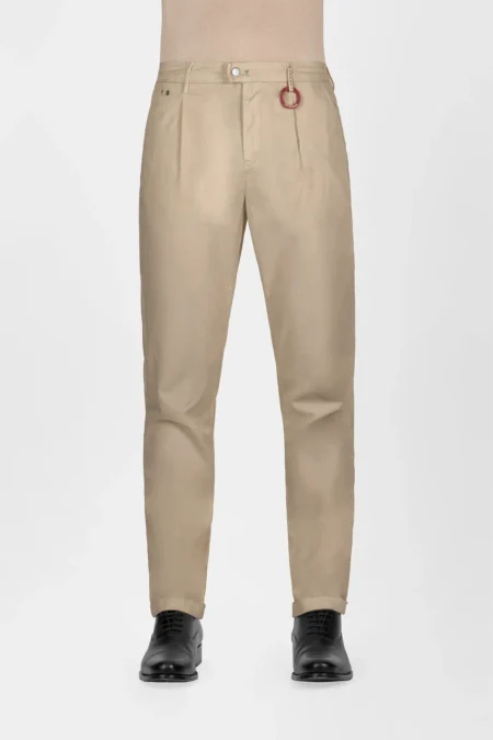 PANTALONE CHINO ALBERTO CARROT IN GABARDINA DI COTONE STRETCH BEIGE