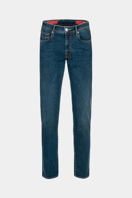 JEANS 5 TASCHE LEONARDO SLIM DENIM RELAX BLUE MEDIO - FILO TABACCO