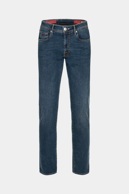 JEANS 5 POCKETS MICHELANGELO REGULAR DENIM RELAX MEDIUM BLUE - TOBACCO THREAD