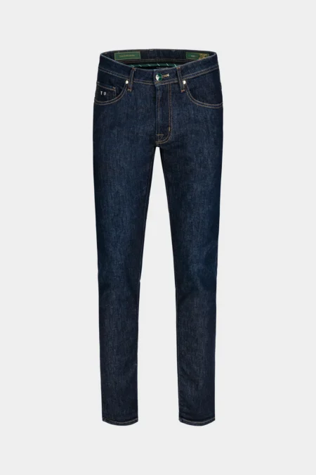 LEONARDO SLIM 5-POCKET JEANS IN MEDIUM BLUE CASHMERE DENIM