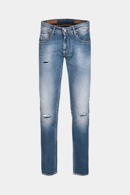 JEANS 5 TASCHE LEONARDO SLIM IN DENIM HERITAGE BLU CHIARO