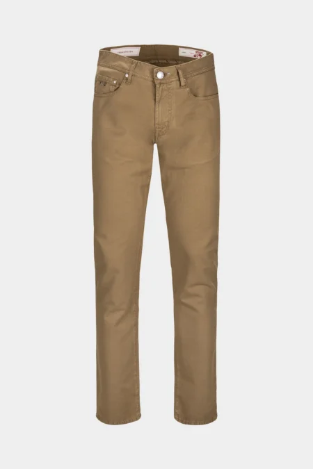 JEANS 5 POCKETS COLOURED MICHELANGELO REGULAR IN LINEN TOBACCO
