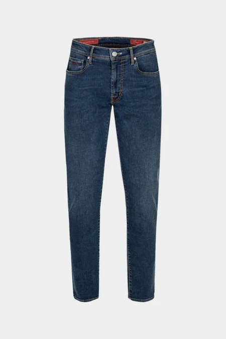 JEANS 5 POCKETS BRANDO CARROT DENIM RELAX MEDIUM BLUE - TABACCO THREAD