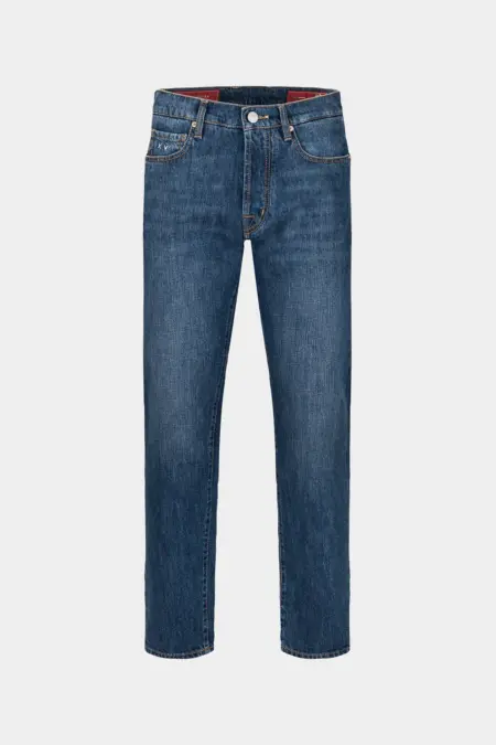JEANS 5 POCKETS DANTE STRAIGHT IN DENIM MEDIUM BLUE WITH TOBACCO THREAD