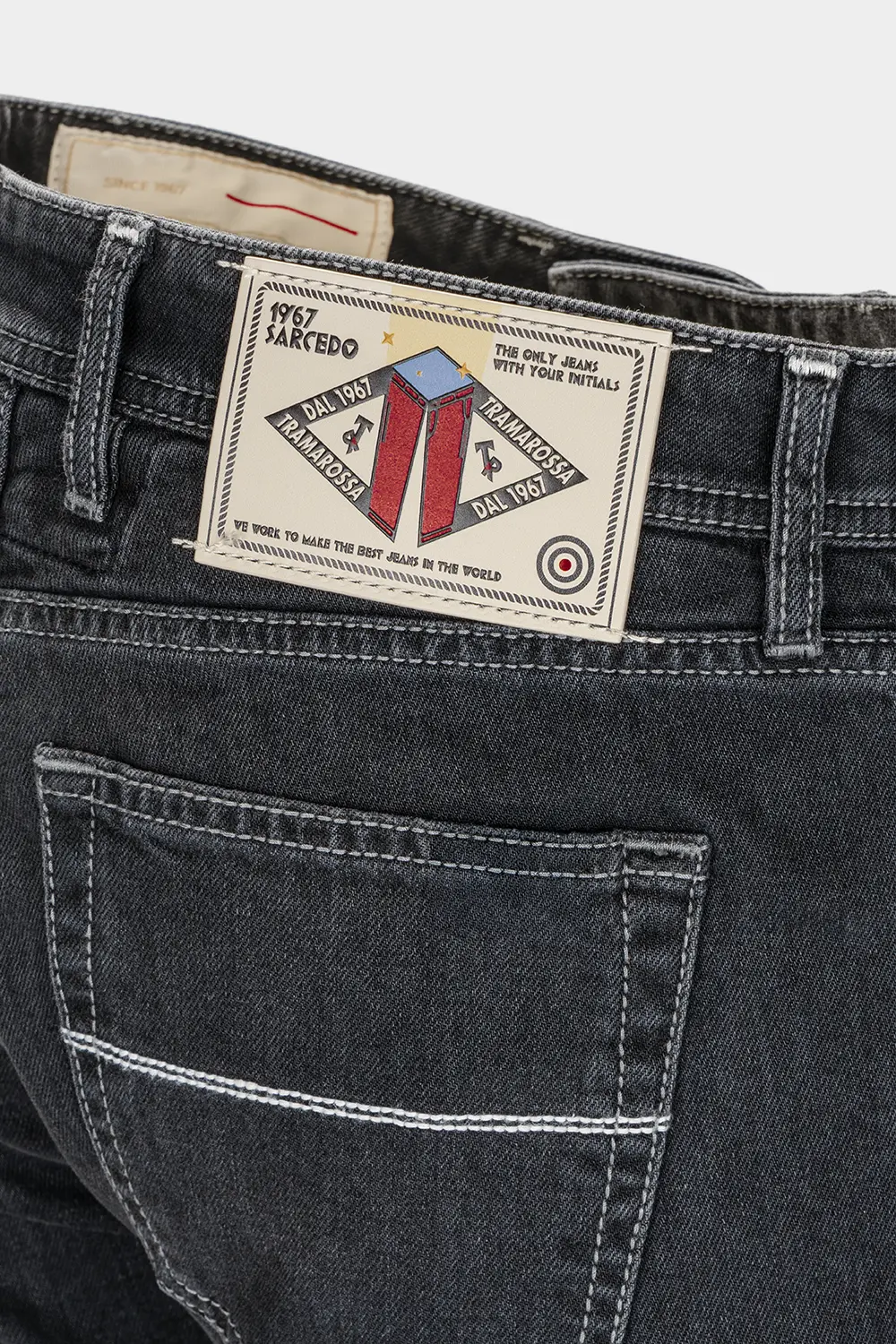 JEANS 5 TASCHE MICHELANGELO REGULAR CON FILO COLORATO IN DENIM STRETCH NERO ARTE - immagine 2
