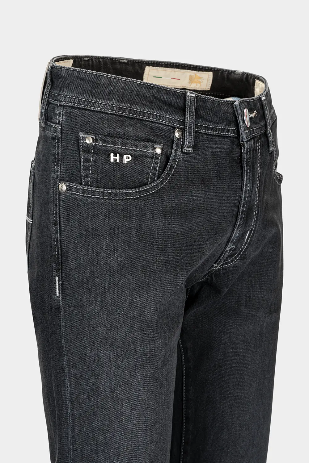 JEANS 5 TASCHE MICHELANGELO REGULAR CON FILO COLORATO IN DENIM STRETCH NERO ARTE - immagine 3