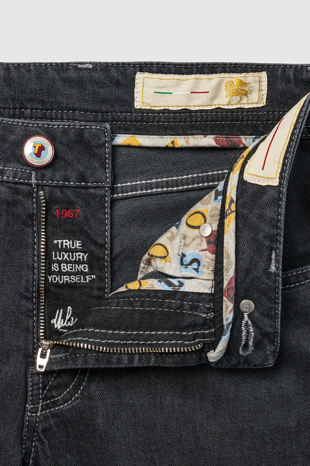 JEANS 5 TASCHE MICHELANGELO REGULAR CON FILO COLORATO IN DENIM STRETCH NERO ARTE - immagine 4