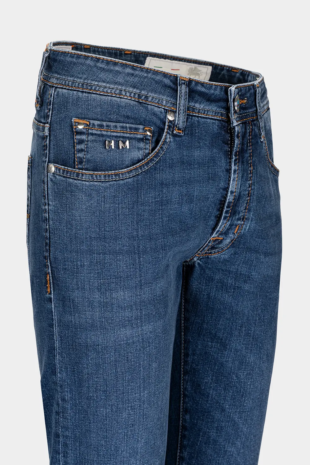 JEANS 5 TASCHE LEONARDO SLIM CON FILO COLORATO IN DENIM STRETCH BLU MEDIO BURANO - immagine 3