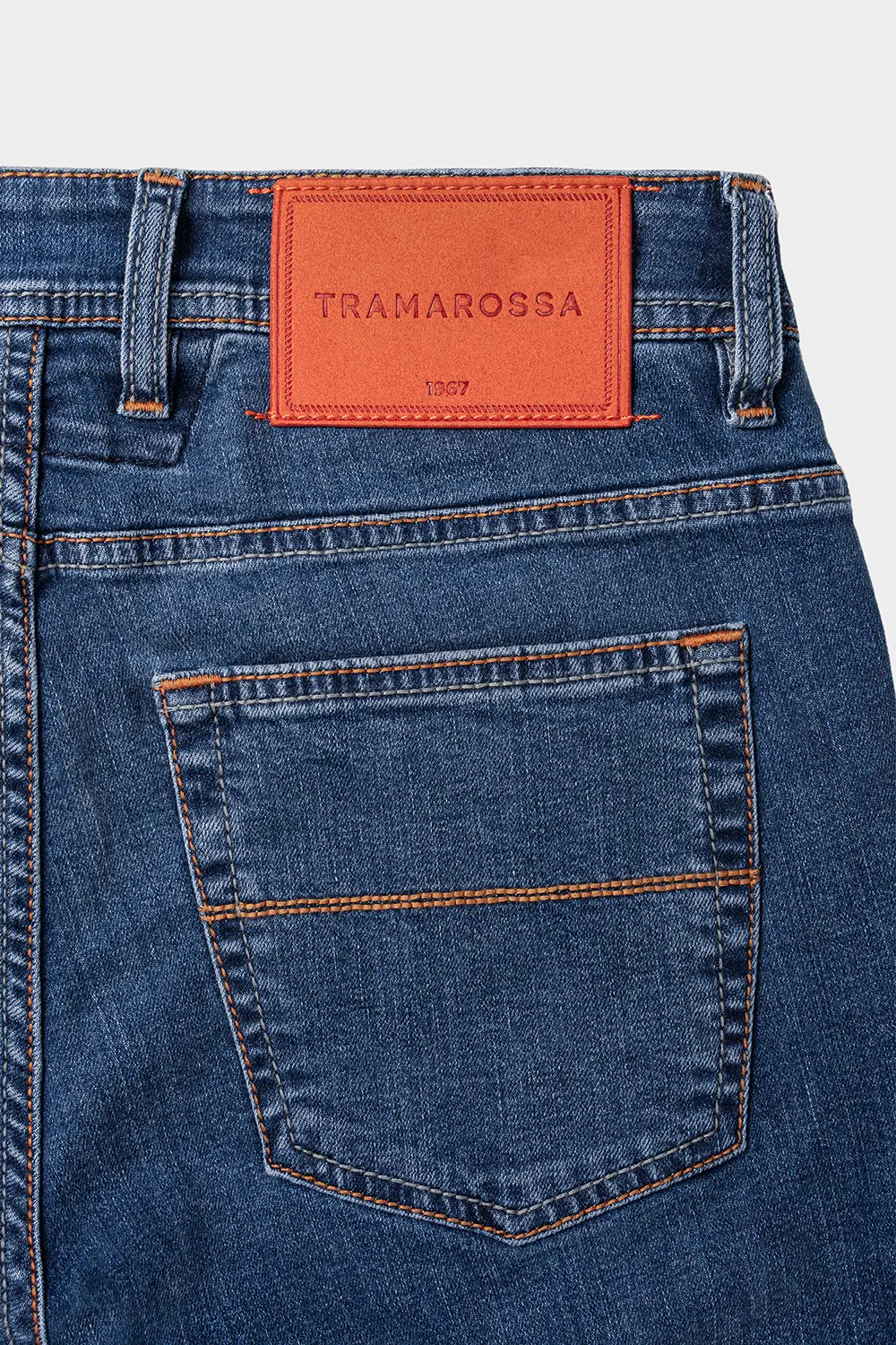 JEANS 5 TASCHE LEONARDO SLIM CON FILO COLORATO IN DENIM STRETCH BLU MEDIO BURANO - immagine 2
