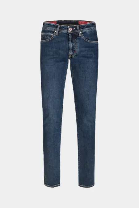 JEANS 5 TASCHE LEONARDO SLIM CON FILO COLORATO IN DENIM STRETCH NERO ARTE