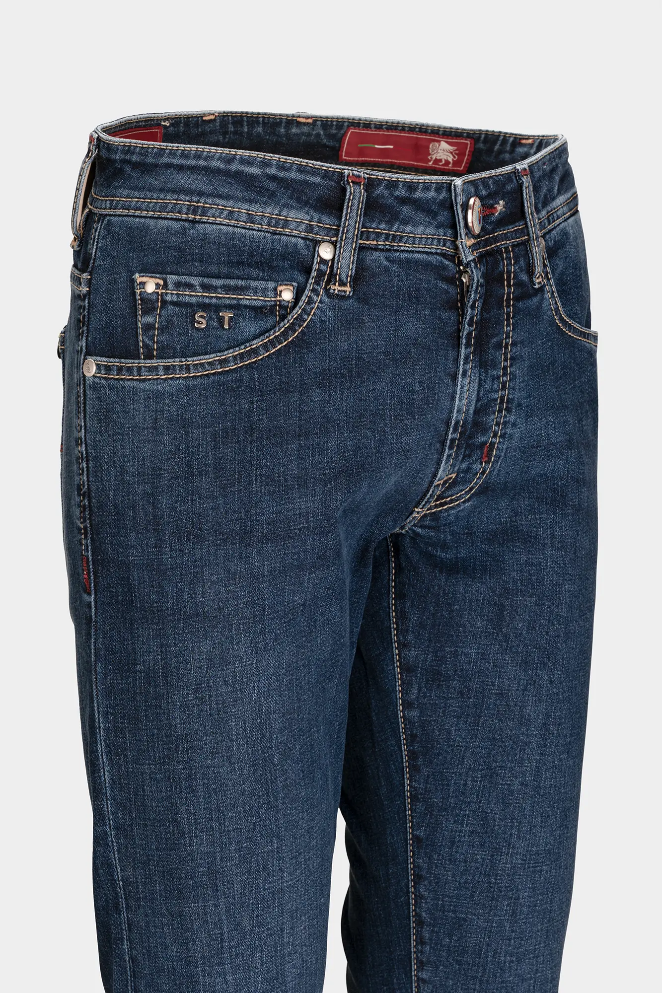 JEANS 5 TASCHE LEONARDO SLIM CON FILO COLORATO IN DENIM STRETCH NERO ARTE - immagine 3