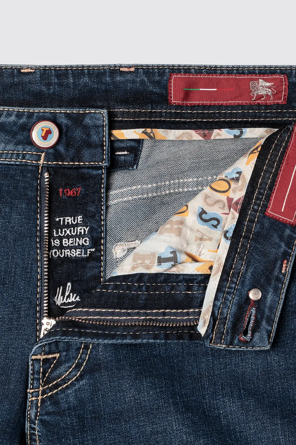 JEANS 5 TASCHE LEONARDO SLIM CON FILO COLORATO IN DENIM STRETCH NERO ARTE - immagine 4