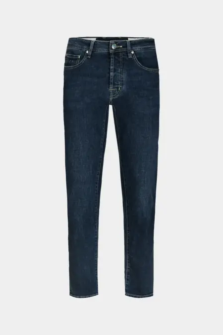 JEANS 5 TASCHE BRANDO CARROT CON FILO COLORATO IN DENIM STRETCH BLU SCURO BURANO