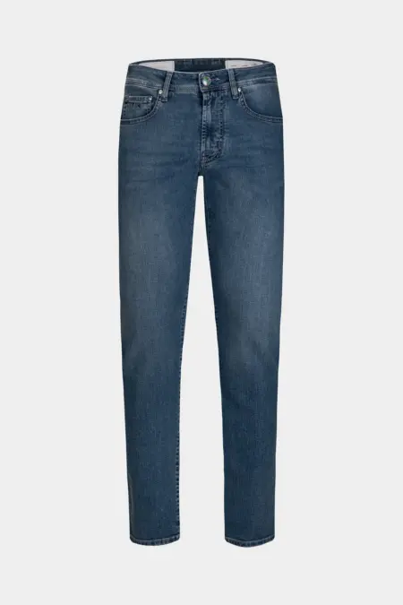 JEANS 5 TASCHE MICHELANGELO REGULAR CON FILO COLORATO IN DENIM STRETCH BLU MEDIO BURANO