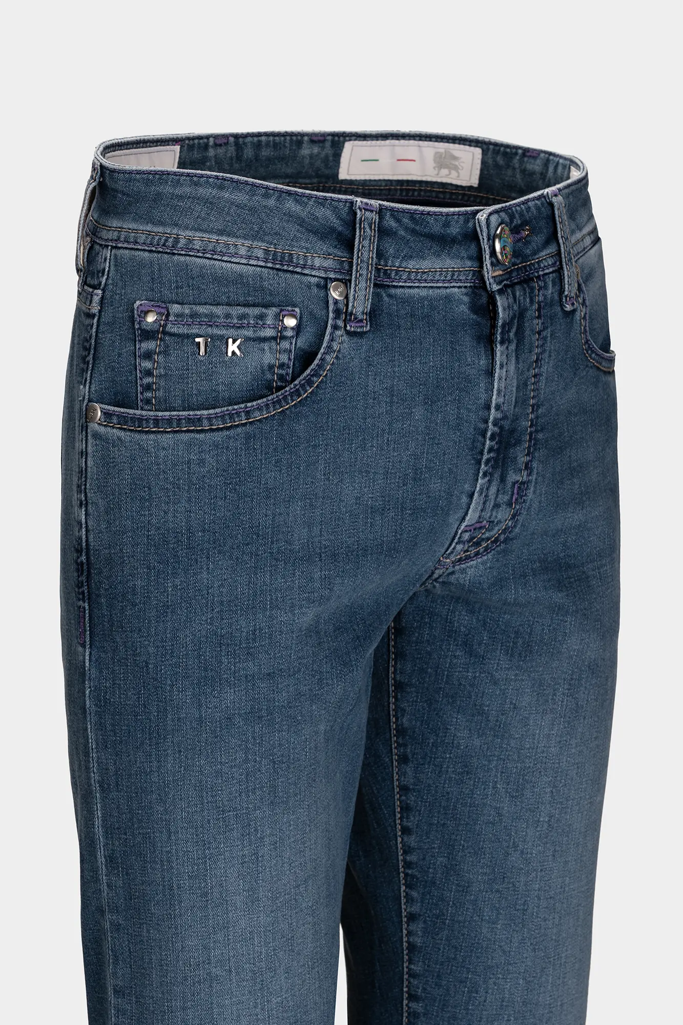 JEANS 5 TASCHE MICHELANGELO REGULAR CON FILO COLORATO IN DENIM STRETCH BLU MEDIO BURANO - immagine 3