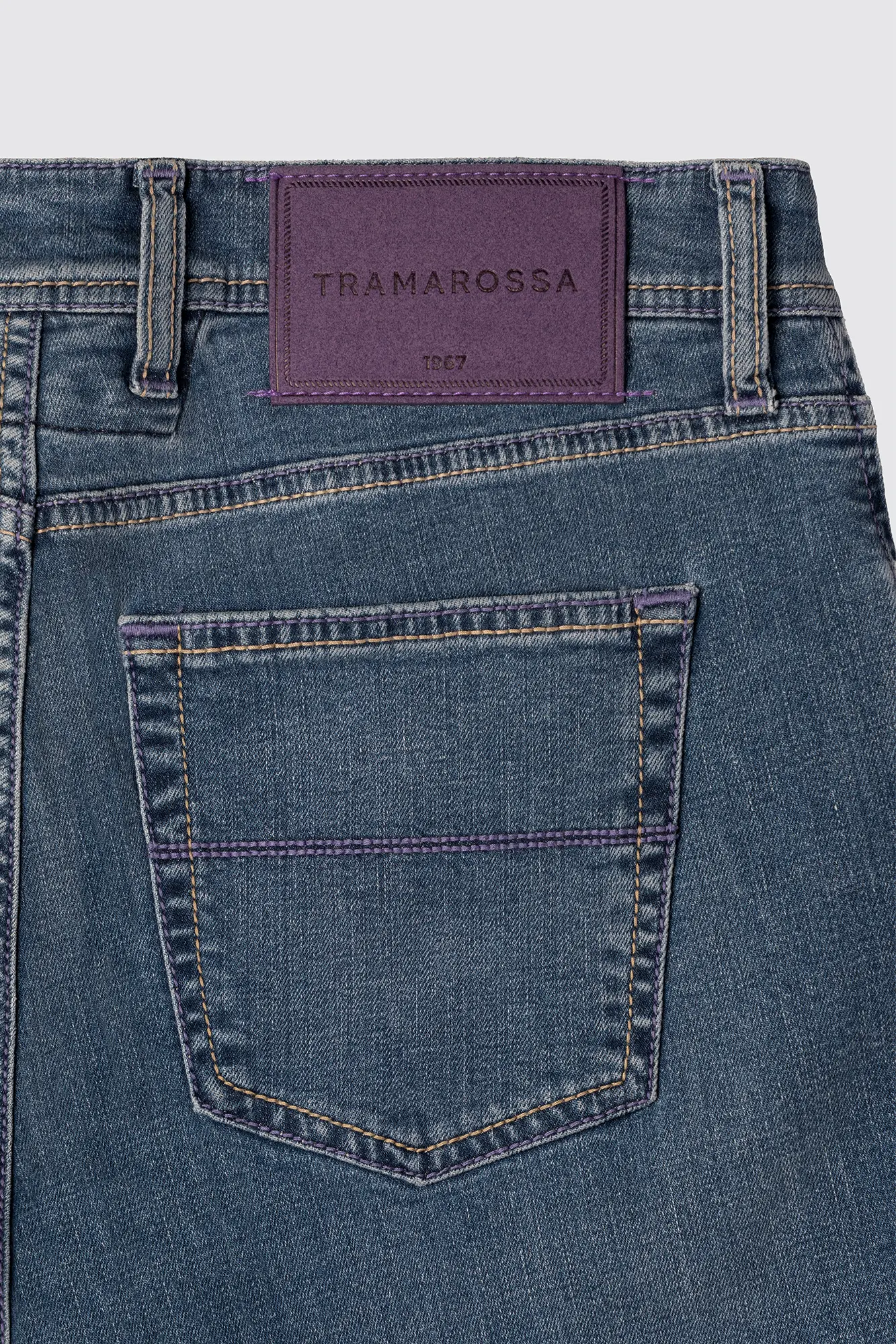 JEANS 5 TASCHE MICHELANGELO REGULAR CON FILO COLORATO IN DENIM STRETCH BLU MEDIO BURANO - immagine 2