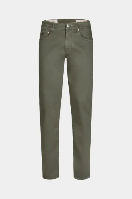 JEANS 5 POCKETS COLOURED MICHELANGELO REGULAR IN GREEN COTTON AND CASHMERE